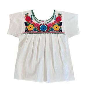BuddyLove Chrissy Embroidered Mexican Boho Peasant Top White XS